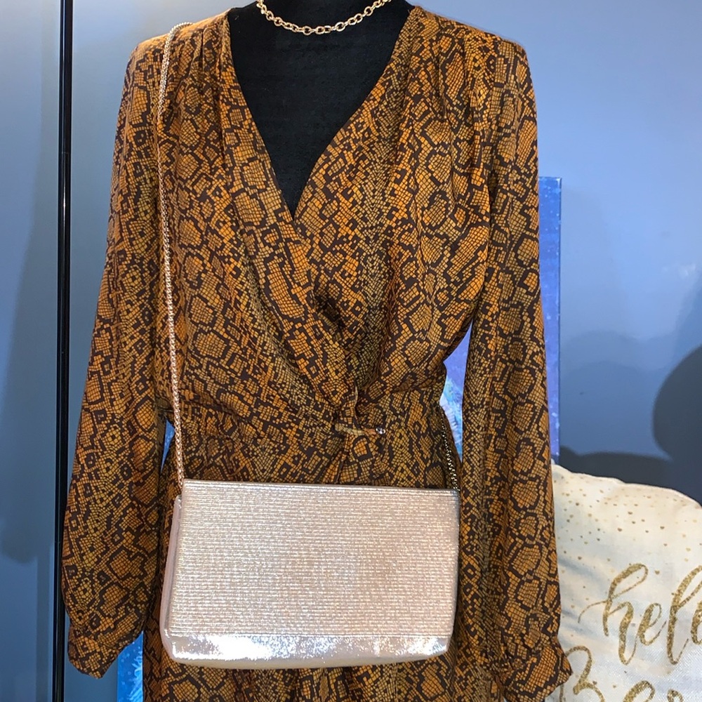 Vintage Rose Gold Clutch/ Crossbody with Gold Tone Rope Chain